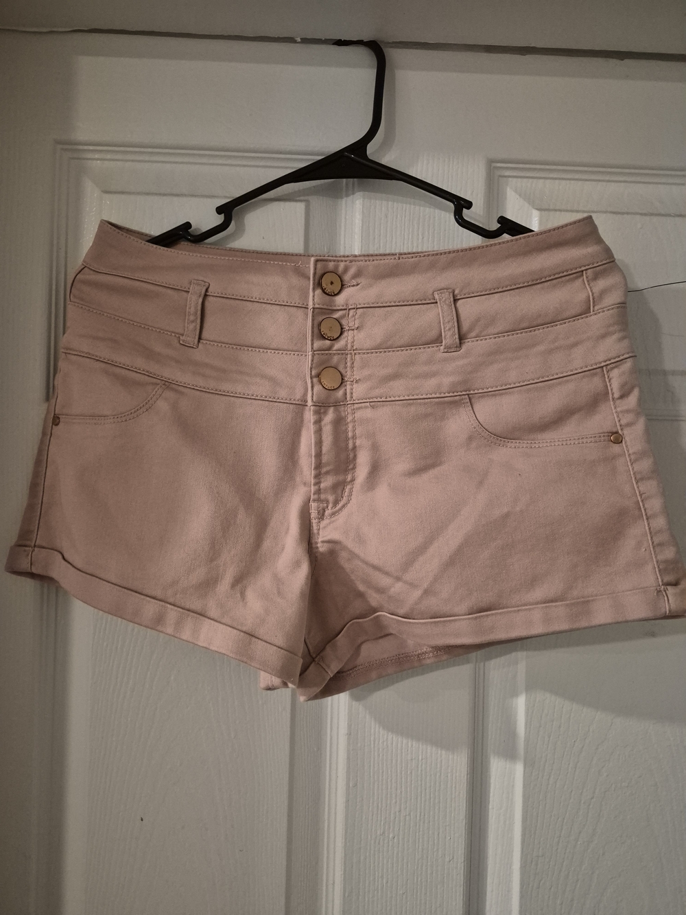 refuge Triple-Button Light Blush Pink Denim Shorts